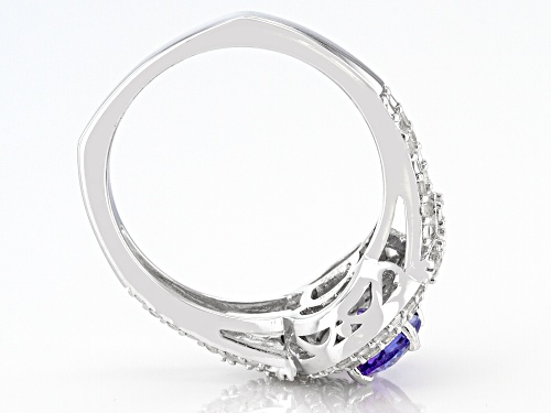 .64ct Oval Tanzanite With .44ctw Round White Zircon Rhodium Over Sterling Silver Ring - Size 8