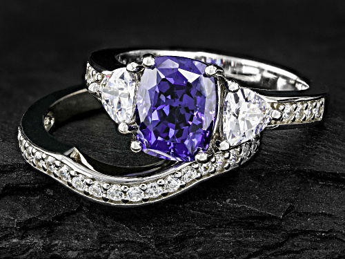 Bella Luce® Esotica™ 4.26ctw Tanzanite and White Diamond Simulants Platinum Over Silver 2 Ring Set - Size 11