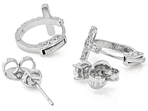 Bella Luce® 2.35ctw White Diamond Simulant Rhodium Over Brass Cross Huggies and Stud Earrings Set