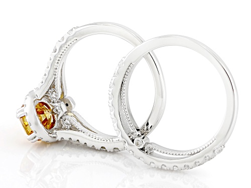 Bella Luce® 4.67ctw Champagne And White Diamond Simulants Rhodium Over Sterling Silver Ring Set - Size 7