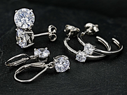 Bella Luce® 10.50ctw White Diamond Simulant Rhodium Over Sterling Silver Earring Set (6.36ctw DEW)