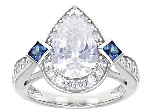 Bella Luce ® 8.55ctw Blue Apatite And White Diamond Simulants Rhodium Over Silver Ring With Band - Size 7