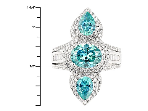 Bella Luce®Esotica™ 6.84ctw Paraiba Tourmaline & Diamond Simulants Rhodium Over Sterling Ring - Size 6
