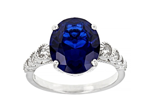 4.03ctw Lab Created Blue Spinel With 0.36ctw White Zircon Rhodium Over Sterling Silver Ring Set - Size 7