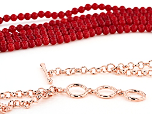 Timna Jewelry Collection™ 4mm Round Red Coral Bead Multi-strand Copper Necklace - Size 22