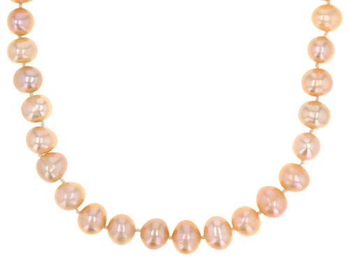 7-7.5mm Peach Cultured Freshwater Pearl Rhodium Over Silver Necklace, Stretch Bracelet, Earrings Set