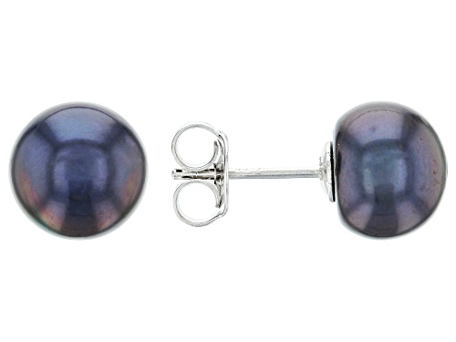 9-11mm Black Cultured Freshwater Pearl, Rhodium Over Silver 20 Inch Necklace & Stud Earrings Set