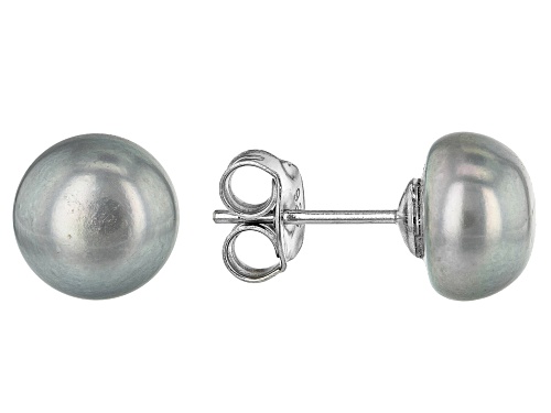 9-11mm Silver Cultured Freshwater Pearl, Rhodium Over Silver 20 Inch Necklace & Stud Earrings Set