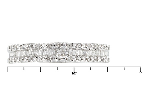 .50ctw Baguette And Round White Diamond Rhodium Over Sterling Silver Earring And Ring Set