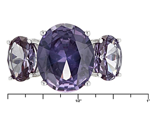 8.63ctw Oval Purple Lab Created Color Change Sapphire Rhodium Over Sterling Silver 3-Stone Ring - Size 9