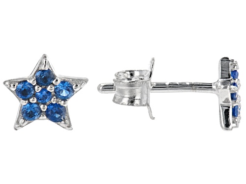 0.35ctw Lab Blue Spinel, Lab White Sapphire & Lab Ruby Rhodium Over Silver Children's Earrings Set