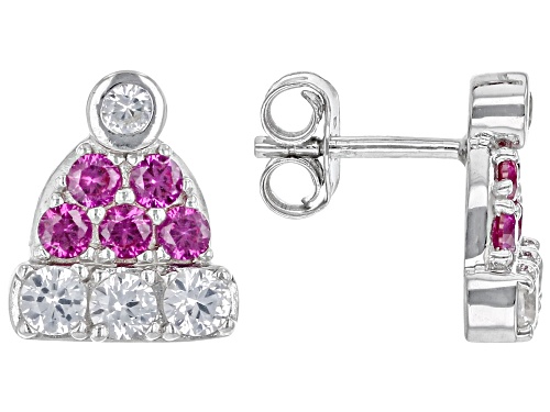 0.86ctw Multi-Gem & Enamel Rhodium Over Silver Santa Hat & Christmas Tree Children's Earring Set