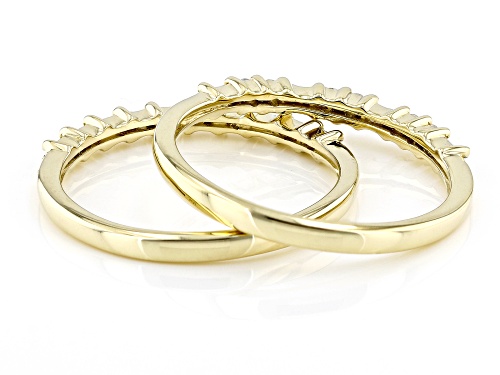 0.20ctw Baguette And Round White Diamond 10k Yellow Gold Set Of 2 Band Rings - Size 7.5