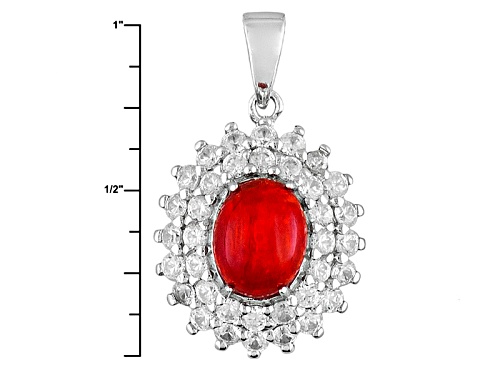 1.00ct Oval Orange Ethiopian Opal With 1.76ctw Round White Zircon Sterling Silver Pendant With Chain