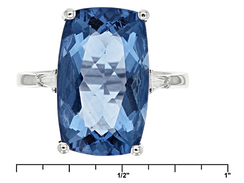 8.00ct Rectangular Cushion Color Change Blue Fluorite With .22ctw Baguette White Zircon Silver Ring - Size 12