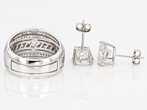 Bella Luce ® 12.60ctw Rhodium Over Sterling Silver Ring With Guard and Earrings Set