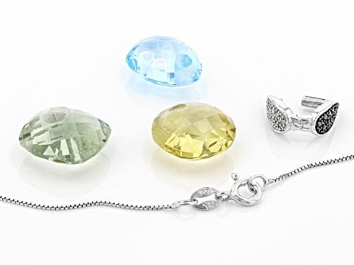 20.25ctw 3-Gems & .10ctw Diamond Bail, Rhodium Over Silver Interchangeable Pendant w/Chain Set