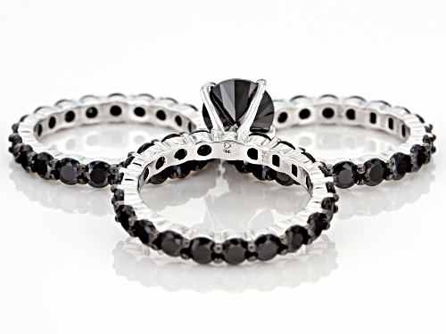 11.25ctw Round Black Spinel Rhodium Over Sterling Silver Set Of Three Eternity Band Style Rings - Size 7