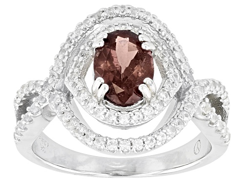 1.25CT OVAL COLOR CHANGE GARNET WITH .64CTW RD WHITE ZIRCON RHODIUM OVER SILVER RING - Size 12