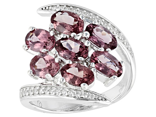 3.20CTW OVAL COLOR CHANGE GARNET WITH 1.00CTW ROUND WHITE ZIRCON RHODIUM OVER SILVER RING - Size 9