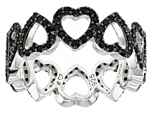 1.94CTW ROUND BLACK SPINEL RHODIUM OVER STERLING SILVER HEART ETERNITY RING & EARRING SET - Size 10