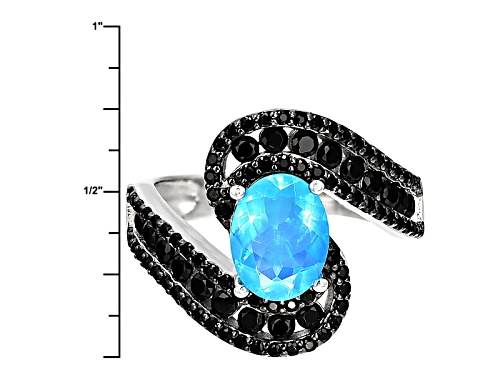 1.00ct Oval Paraiba Blue Color Opal W/ 1.75ctw Round Black Spinel Sterling Silver Ring - Size 11