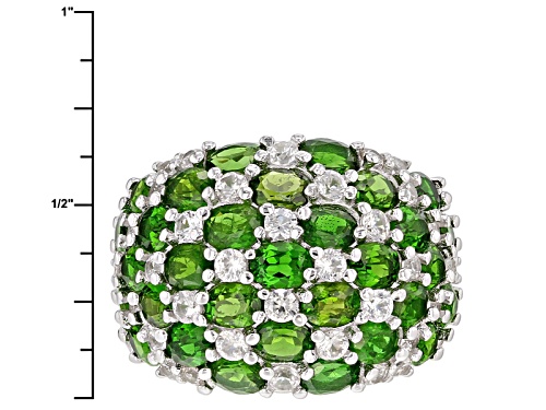 5.58ctw Oval Russian Chrome Diopside With 2.02ctw Round White Zircon Sterling Silver Ring - Size 5