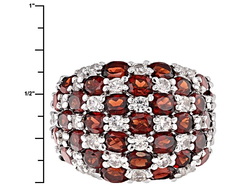 6.82ctw Oval Red Garnet With 2.03ctw Round White Zircon Sterling Silver Cluster Dome Ring - Size 6
