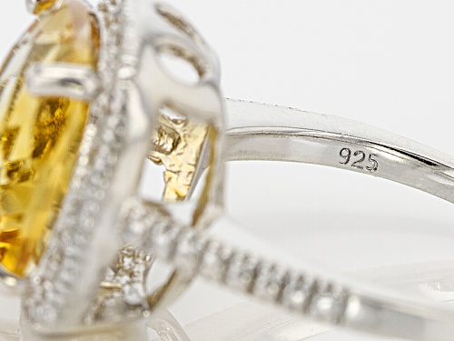 5.60ct Square Cushion Citrine With .10ctw Round White Diamonds Sterling Silver Ring - Size 12