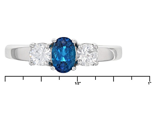 .39ct Oval Neon Apatite And .69ctw Round White Zircon Sterling Silver 3-Stone Ring - Size 7