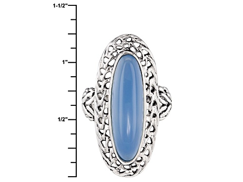 23x7mm Oval Blue Chalcedony Solitaire Sterling Silver Ring - Size 7