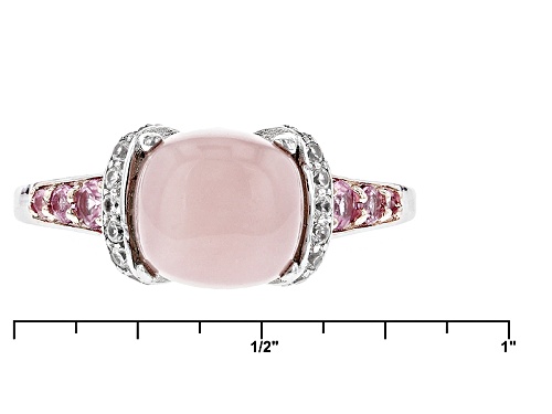 8mm Square Cushion Peruvian Pink Opal, .28ctw Pink Sapphire, And .17ctw White Zircon Silver Ring - Size 12