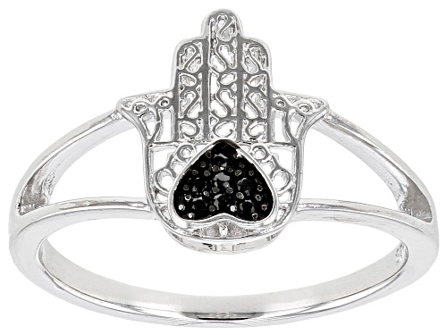 0.07ctw Round Black Spinel Rhodium Over Sterling Silver Hamsa Hand Jewelry Set