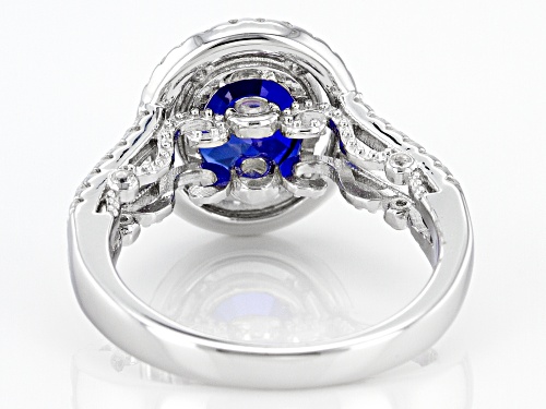 3.15ct Lab Blue Sapphire and 0.68ctw Lab White Sapphire Rhodium Over Sterling Silver Ring - Size 9
