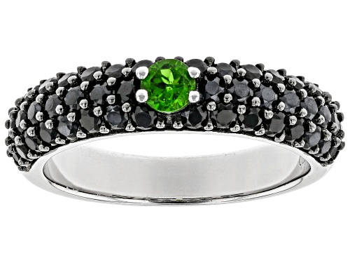 2.55ctw Chrome Diopside, White Zircon, And Black Spinel Rhodium Over Sterling Silver Ring Set Of 2 - Size 7
