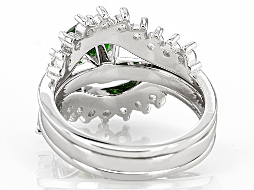 1.26ctw Chrome Diopside and 1.18ctw White Zircon Rhodium Over Sterling Silver 3pc Ring Set. - Size 9