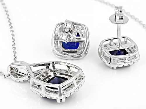 5.20ctw Lab Blue & 0.85ctw Lab White Sapphire Rhodium Over Silver Pendant And Earrings Set