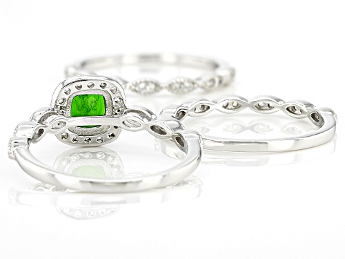 0.88ct Chrome Diopside With 0.70ctw White Zircon Rhodium Over Sterling Silver Ring Set - Size 8
