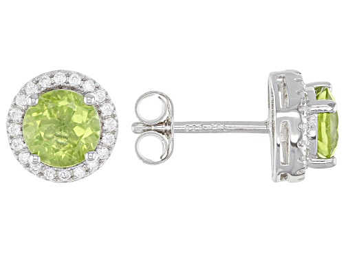3.12ctw Peridot And White Zircon Rhodium Over Sterling Silver Stud Earrings And Necklace Set