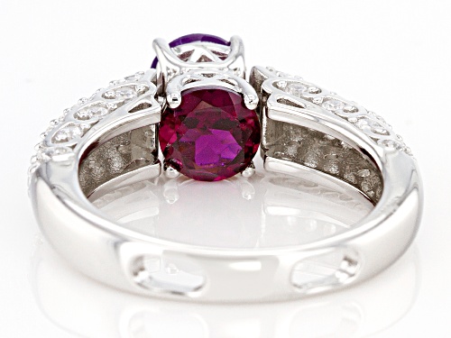 1.66ctw Amethyst & Rhodolite With 0.64ctw White Zircon Rhodium Over Sterling Silver Reversible Ring - Size 7