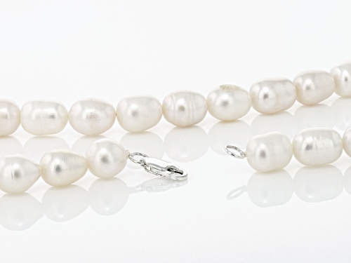 8-10mm White Cultured Freshwater Pearl Sterling Silver Necklace, Bracelet, & Earring Set