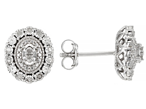 0.25ctw Round White Diamond Rhodium Over Sterling Silver Pendant, Earring And Ring Jewelry Set