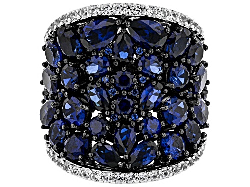 8.23CTW LAB CREATED BLUE SAPPHIRE WITH .79CTW WHITE ZIRCON RHODIUM OVER STERLING SILVER RING - Size 7