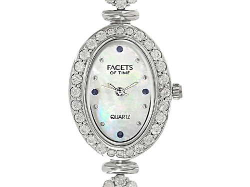 Facets Of Time™ 3.04ctw multi Sapphire 6ctw White Zircon Mop Dial Sterling Silver Watch