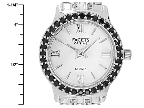 Facets Of Time ™ 1.44ctw Round Black Spinel And 1.26ctw Round Zircon Sterling White Watch