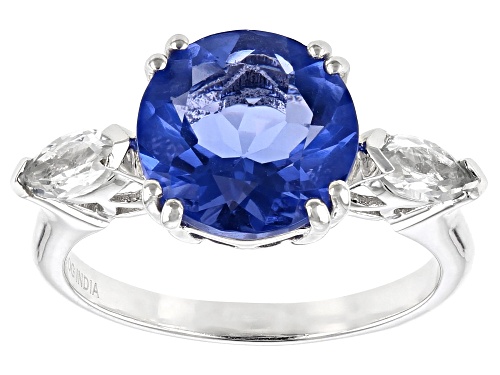 4.25ct Round Color Change Blue Fluorite With .50ctw Marquise White Topaz Sterling Silver Ring - Size 10