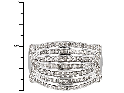.75ctw Round And Baguette White Diamond Rhodium Over Sterling Silver Ring - Size 5