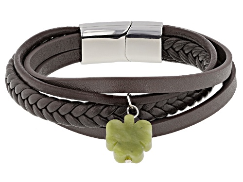 Artisan Collection of Ireland™ Connemara Marble Silver Tone Set of 2 Mens Leather Bracelets - Size 8