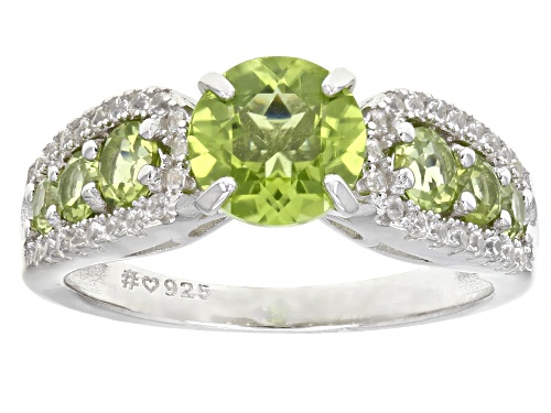 1.99ctw Manchurian Peridot™ And 0.49ctw White Zircon Rhodium Over Sterling Silver Ring Set - Size 8