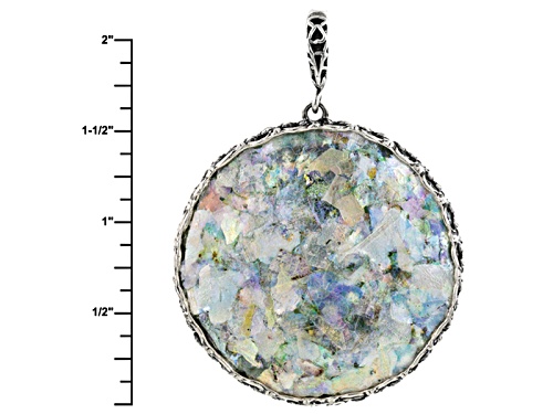 Artisan Collection Of Israel™ 40mm Round Man Made Roman Glass Silver Enhancer With Chain